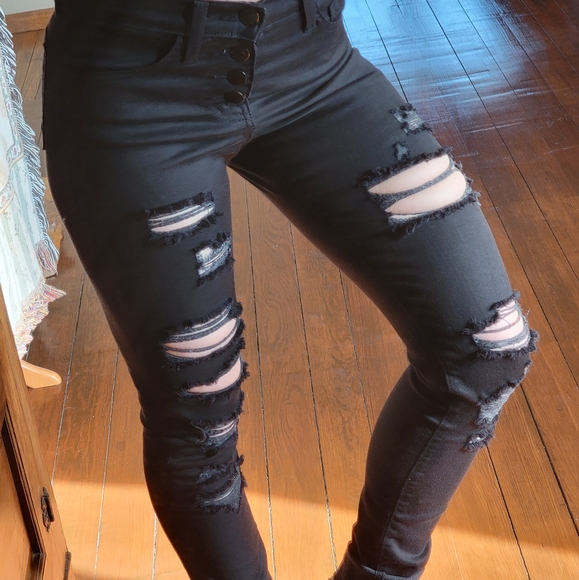 FLYING MONKEY, BUCKLE, Machine Distressed, Black Skinny Stretch Jeans, 24 - Picture 1 of 14